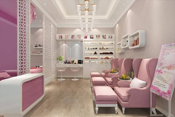 Thiết kế salon nail ứng dụng nội thất gam màu pastel cực kỳ xinh xắn